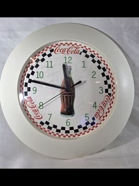 Coca Cola White and Red Wall Clock with Bottle Graphic 1997